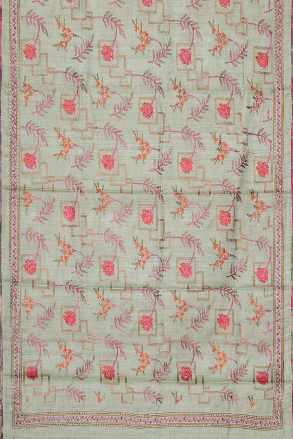 Image of Tussar Silk Light Pista Green Embroidered Saree